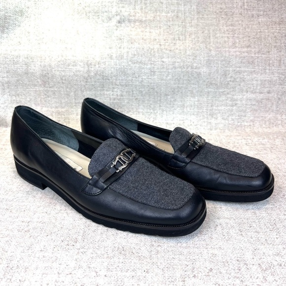 Etienne Aigner Prime Time slip on loafers black leather/gray shoes sz 7.5 narrow - Picture 1 of 9